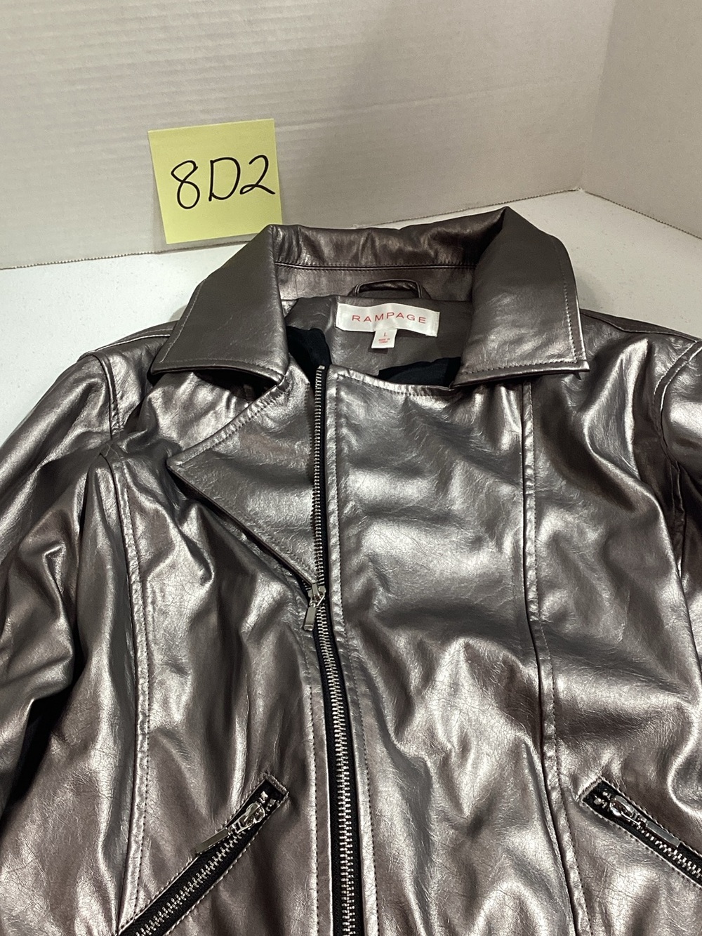 Rampage Metallic Pewter Faux Leather Moto Jacket